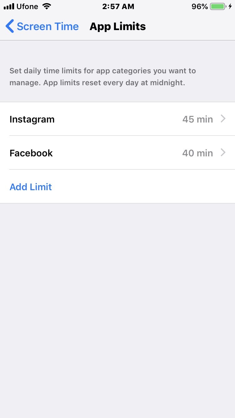 iOS 12 app limits