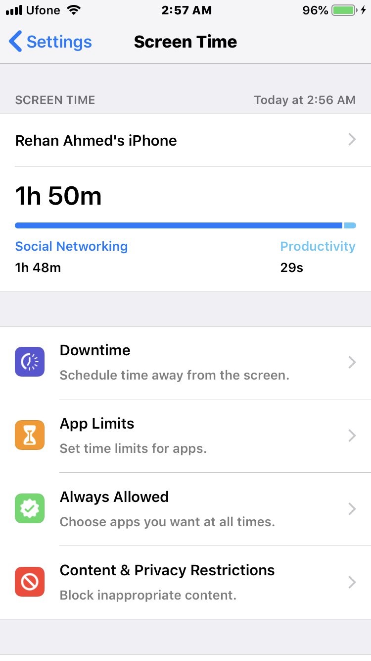 iOS 12 screen time