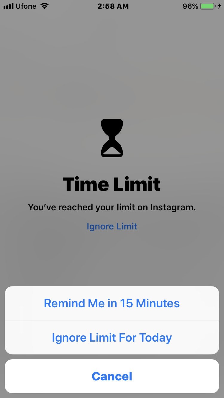 iOS 12 time limit
