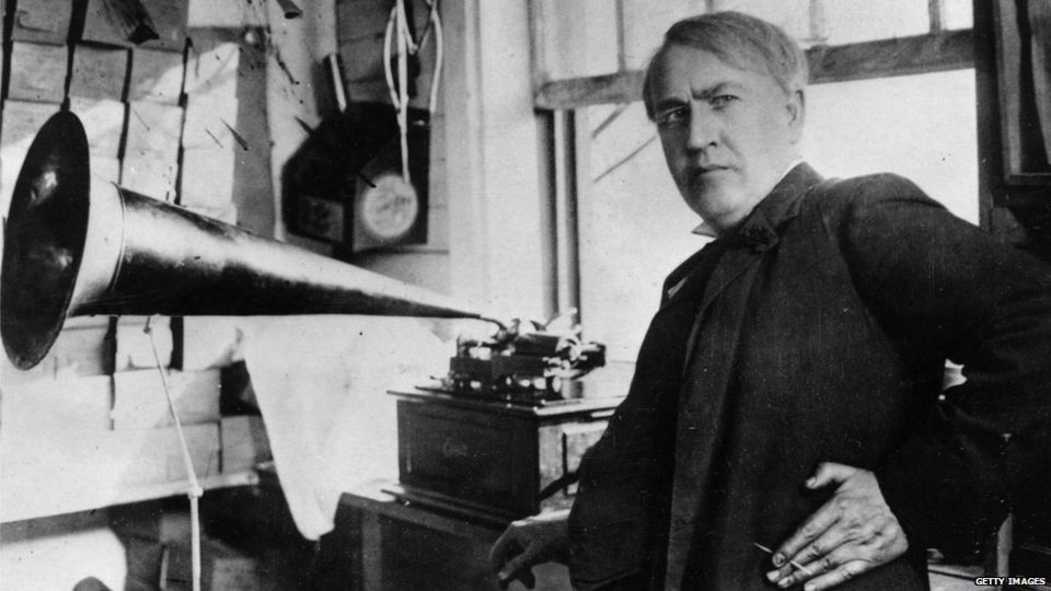 Thomas Edison with a phonograph