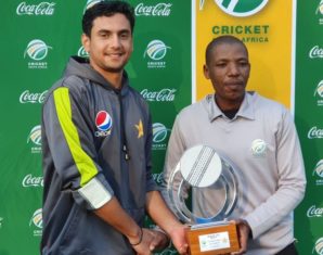 Haider Ali receiving man of the match award