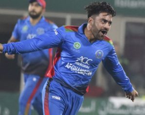 Rashid Khan celebrates
