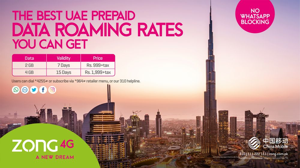 Zong 4G Launches Two Prepaid Roaming Packages for UAE