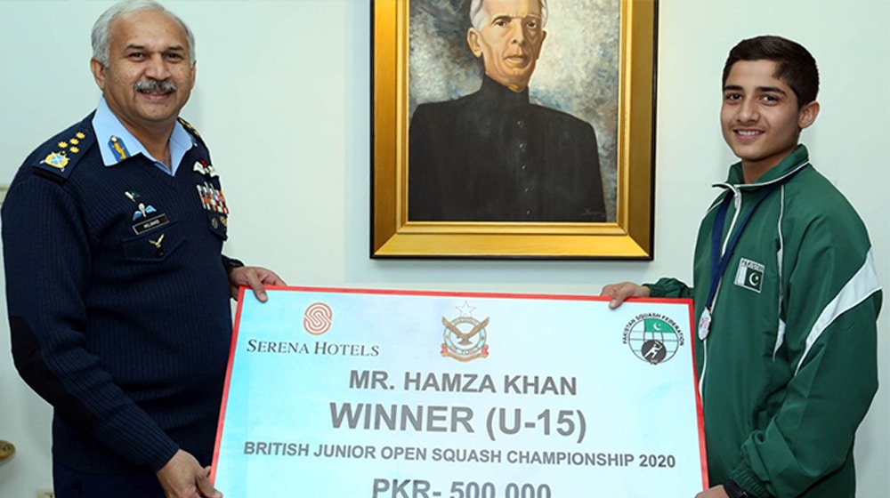 Air Chief Awards Cash Prize to British Junior Open Squash Champion Hamza Khan