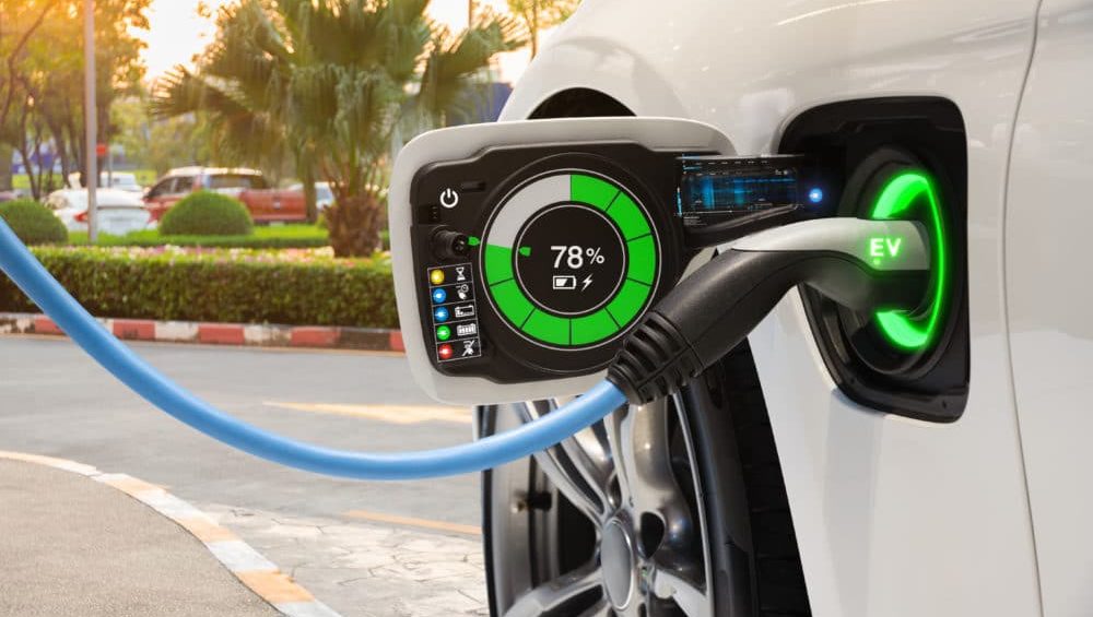 Electric vehicle changing on street parking with graphical user interface, Future EV car concept