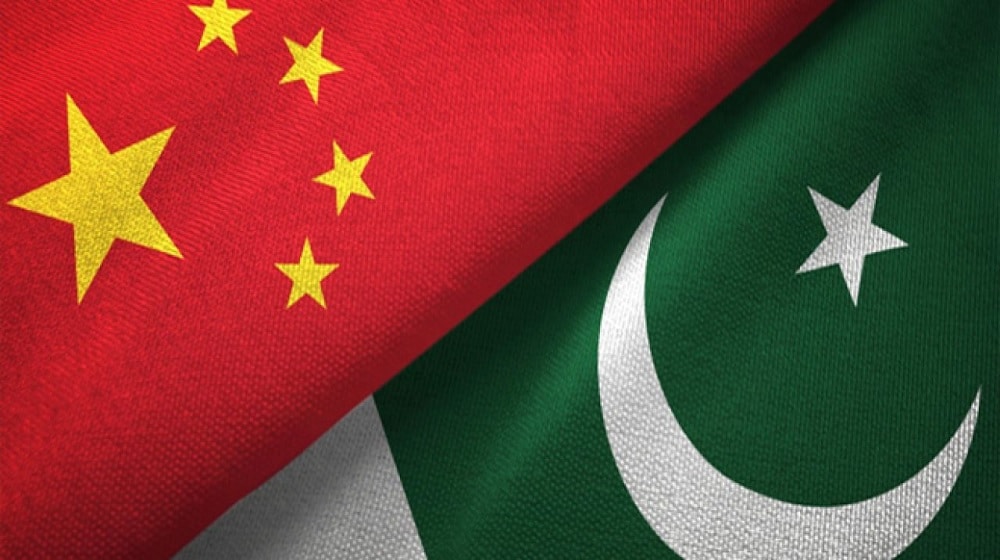 The flags of the People's Republic of China and the Islamic Republic of Pakistan.