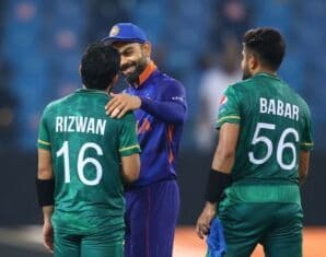 Virat Kohli congratulates Babar Azam after victory
