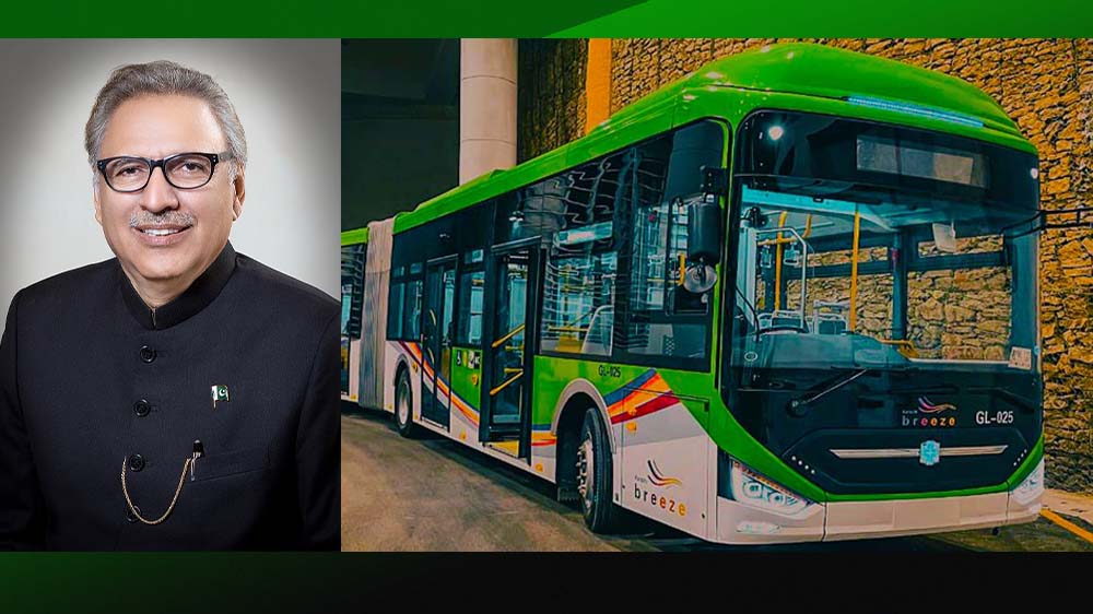 President Alvi Rides Karachi’s Green Line Bus