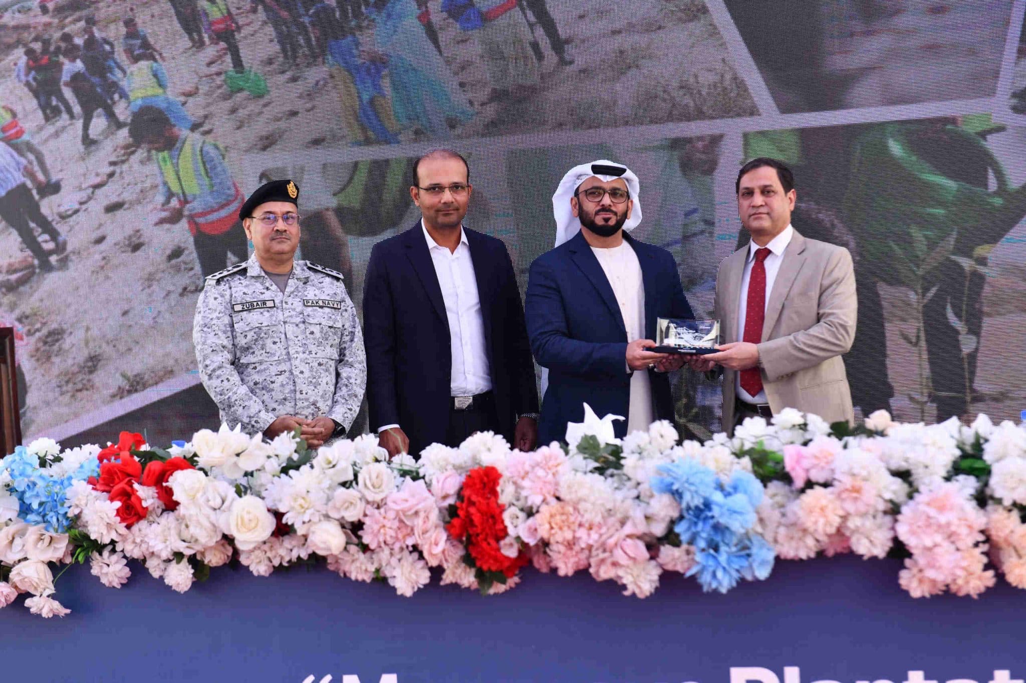 A View of CEO KGTL, Mr. Khurram Aziz Khan, at the commencement ceremony of mangrove plantation in Karachi in collaboration with KPT.