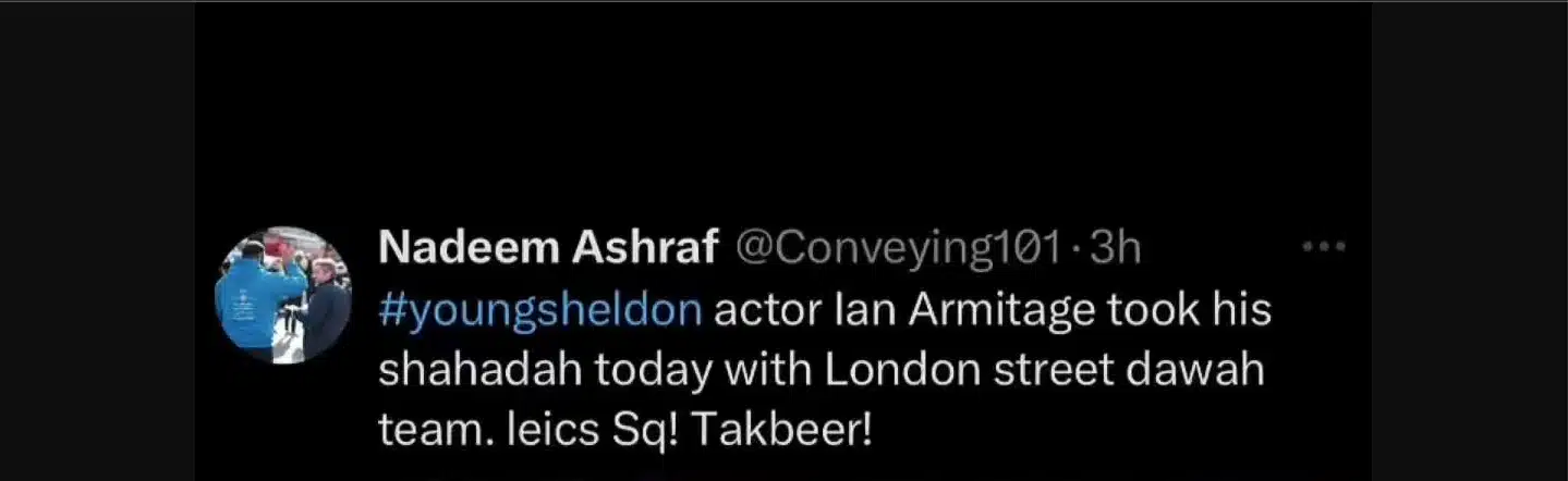 Deleted tweet on Ian armitage young sheldon islam muslim
