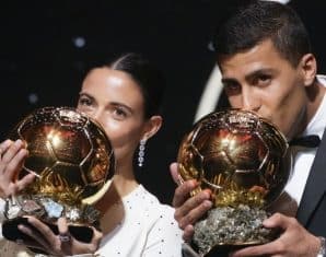 Rodri and Bonmati at the 68th Ballon d'Or awards