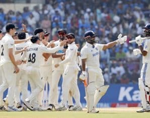 New Zealand celebrating Sweeping India