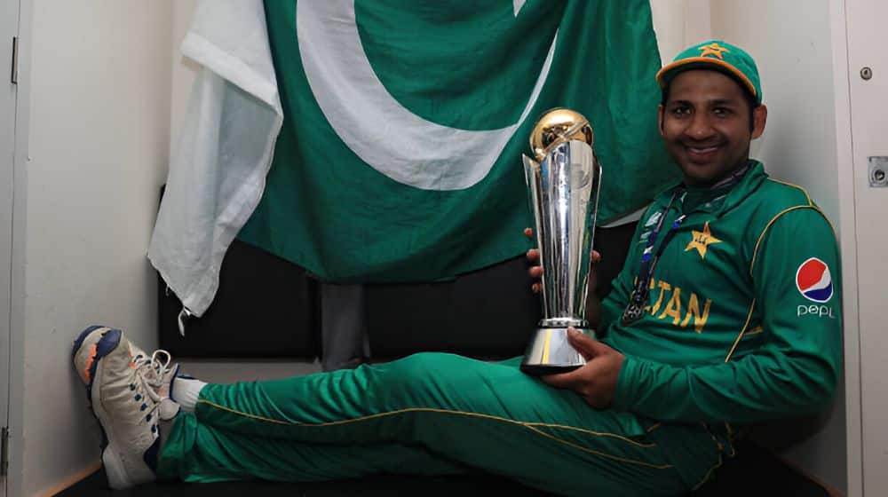 Sarfaraz Ahmed after winning the Champions Trophy
