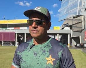 Aqib Javed during a media session