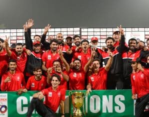 Lahore Blues with the National T20 Cup trophy