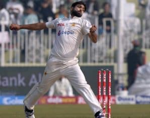 Haris Rauf during his debut test match