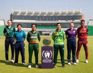 Team photo of participating nations in the ICC Women's World Cup Qualifiers