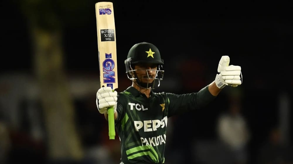 Saim Ayub celebrates his innings