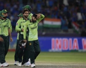 Mohammad Rizwan leads his team off the pitch as Pakistan's ODI captain