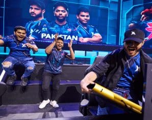 Atif Butt celebrates a win for Pakistan before Combo Breaker 2025 participation