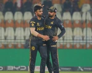 Ahmed Daniyal and Babar Azam during Zalmi's match