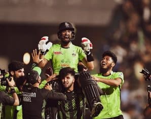 Sikandar Raza celebrates after winning PSL X