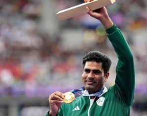 Arshad Nadeem after winning a gold