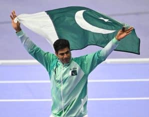 Arshad Nadeem after winning a javelin event