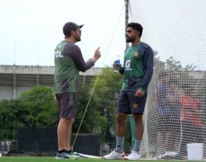 Babar Azam during a training session before the skills development camp