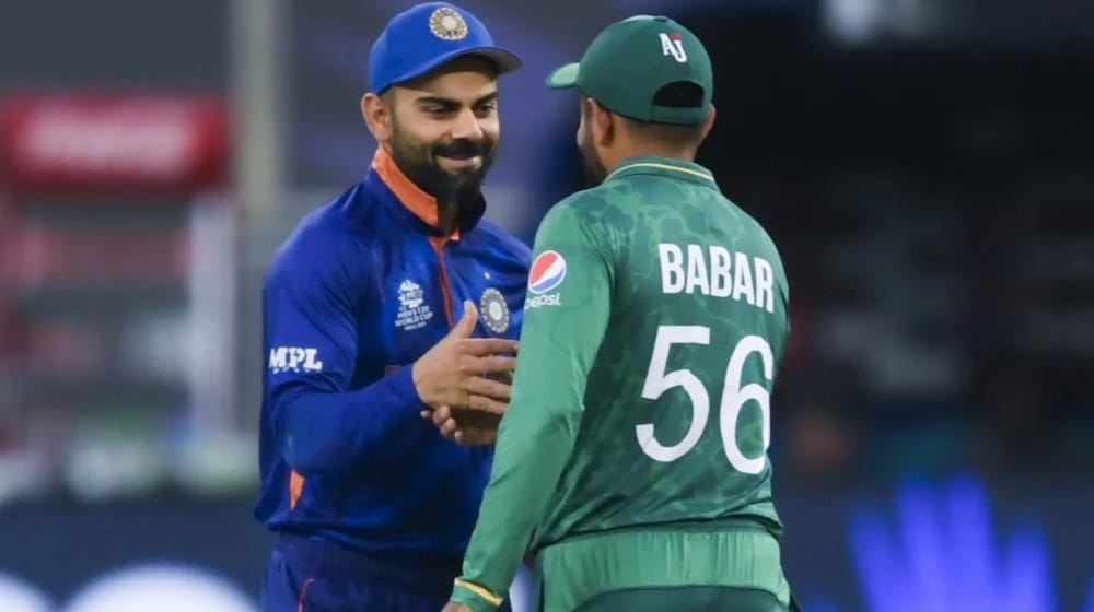 Babar Azam and Virat Kohli share a handshake