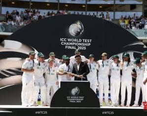 Jay Shah presents the test mace to South Africa