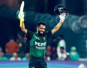 Mohammad Haris celebrates his century