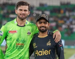 Shaheen Afridi and Babar Azam before a PSL X match