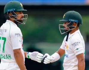 Abdullah Shafique and Saud Shakeel during a match