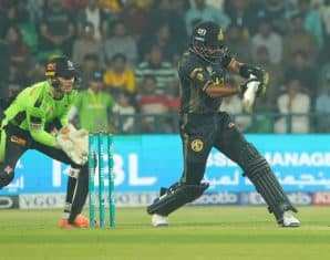 Sam Billings and Babar Azam during a PSL match