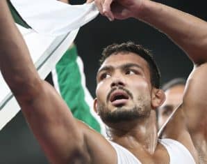 Inam Butt, the PWF secretary, celebrates a win