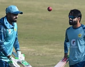 Rizwan and Babar during a training session