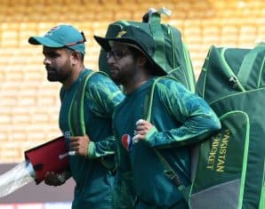 Imam-ul-Haq (who is heading to Yorkshire) and Babar Azam during a training session