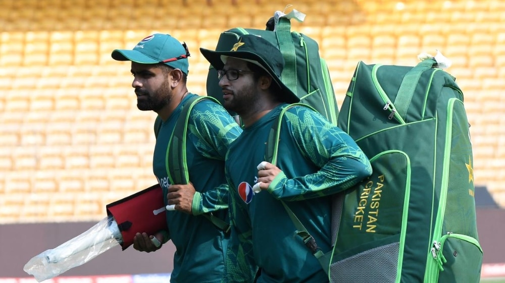 Imam-ul-Haq (who is heading to Yorkshire) and Babar Azam during a training session