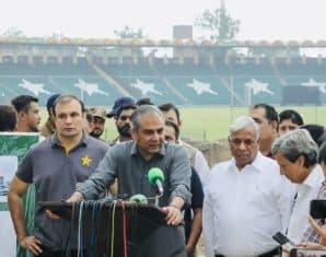 PCB Chairman Mohsin Naqvi during a press conference