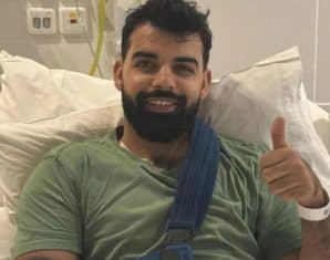 Shadab Khan after his surgery which will likely keep him out of the Asia Cup