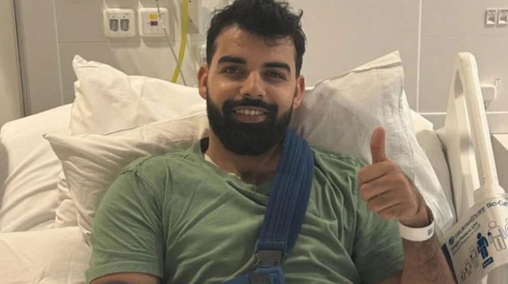 Shadab Khan after his surgery which will likely keep him out of the Asia Cup