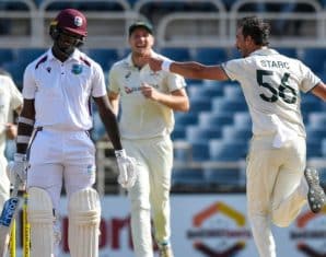 Mitchell Starc celebrates a wicket