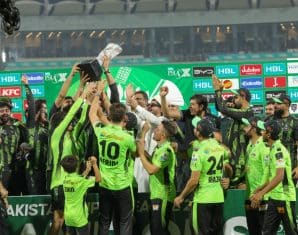 Lahore Qalandars celebrating their third PSL win