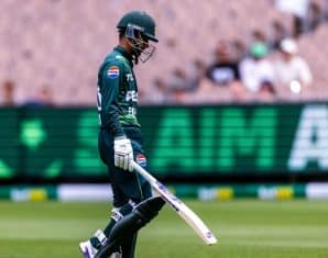 Saim Ayub walking back after being dismissed