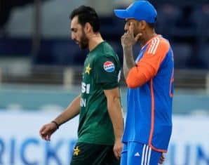 India and Pakistan's captain walk out for the toss during their Asia Cup match