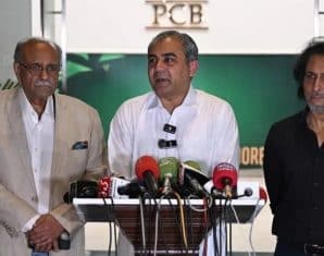 Najam Sethi during a press conference over Asia Cup fallout