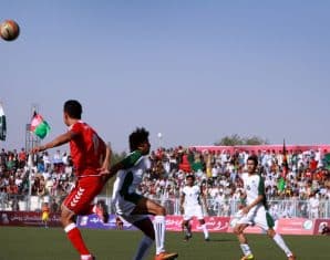 Pakistan and Afghanistan players during a football match ahead of the Asian Cup Qualifier