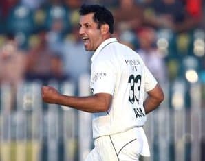Asif Afridi celebrates a wicket during his test debut
