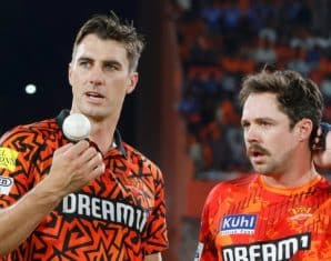 Pat Cummins and Travis Head during IPL for Sunrisers Hyderabad
